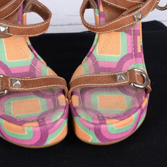 Prada Canvas Wedge Sandals with Studded Straps - Picture 6 of 6